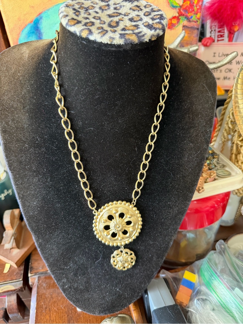 Gold Vintage-Style Medallion Pendant Necklace